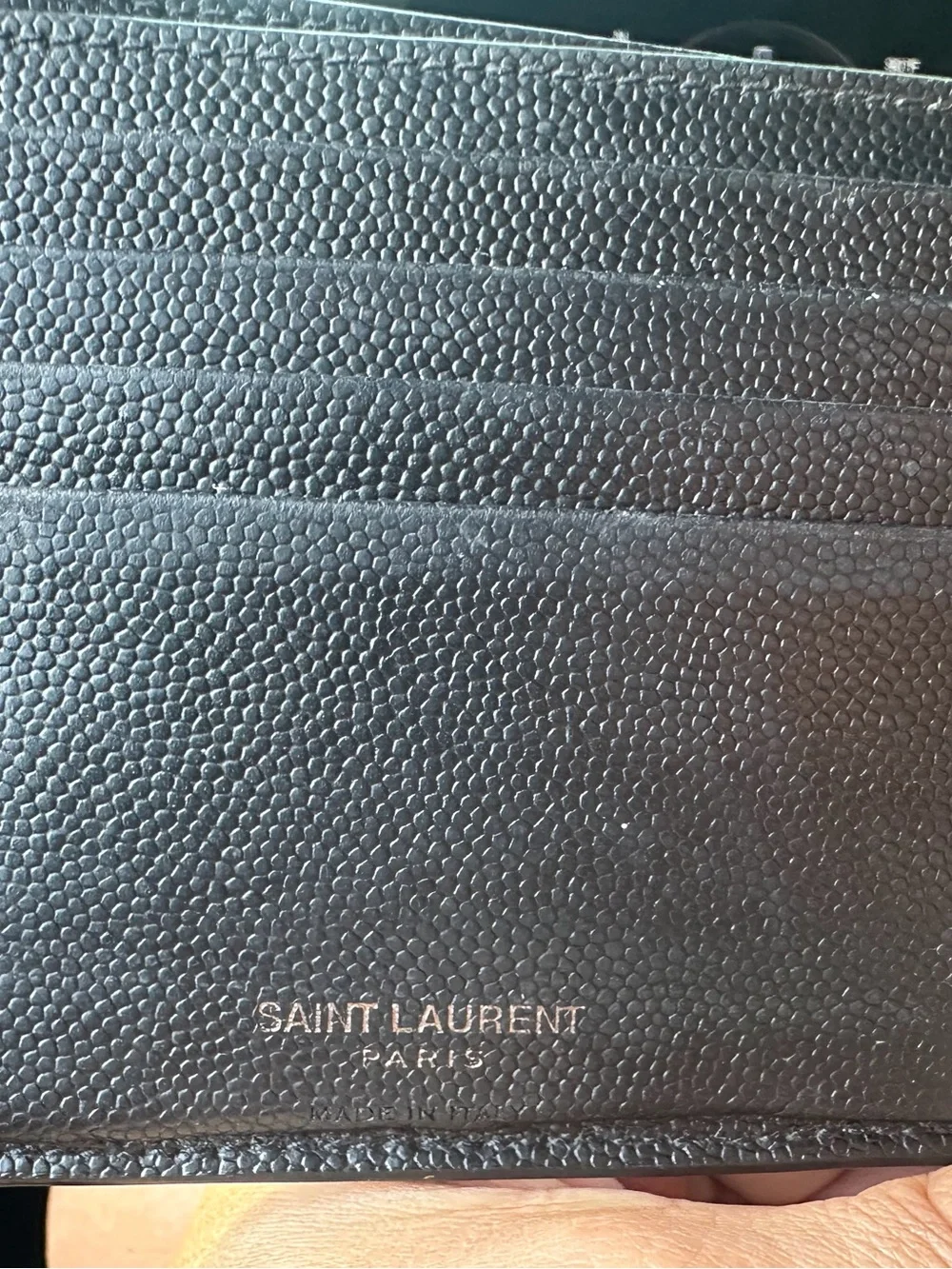 Saint Laurent Black Pebbled Leather Card Holder with Monogram Logo